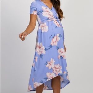 Periwinkle Floral Hi-Lo Maternity Wrap Dress